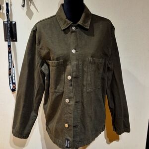 ZARA Men Canvas Button Up Shirt/Jacket Size M Color Mt Olive